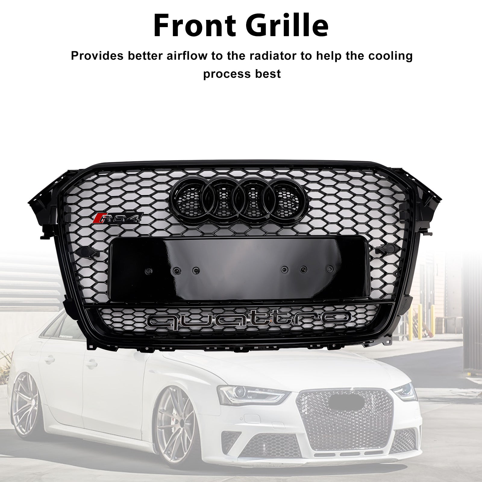 2013-2016  Audi A4 / A4 Sline / S4 RS4 Quattro Style Grill Front Bumper Black Grille W/ Black Emblem