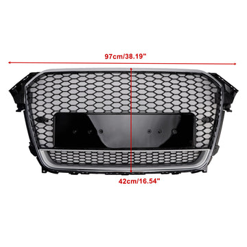 RS4 Style Front Bumper Grille Chrome Surround Black Grill Fit Audi A4 S4 B8.5 2013-2016 w/ Quattro - 0
