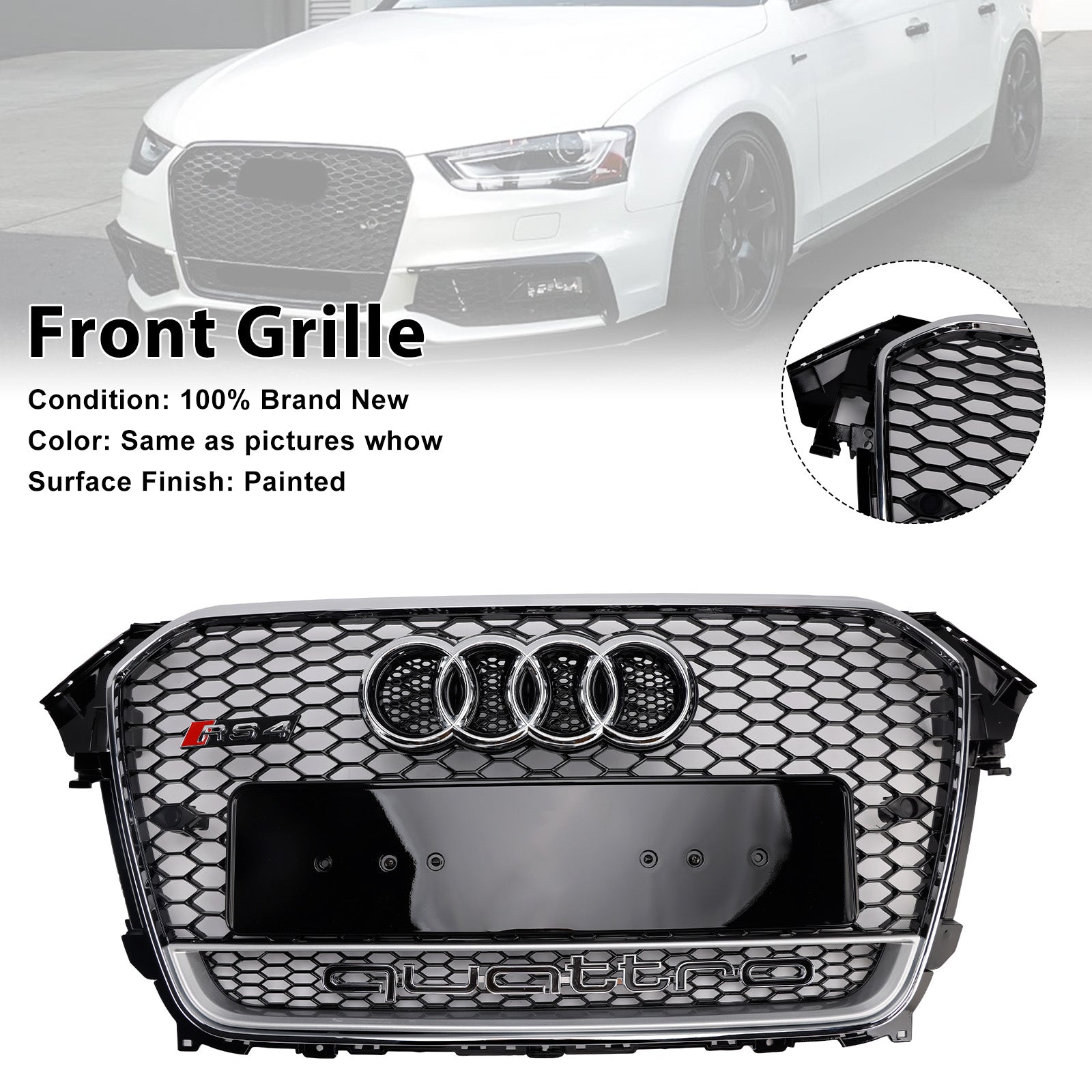 Calandre de pare-chocs avant de Style RS4, contour chromé noir, pour Audi A4 S4 B8.5 2013 – 2016 avec Quattro
