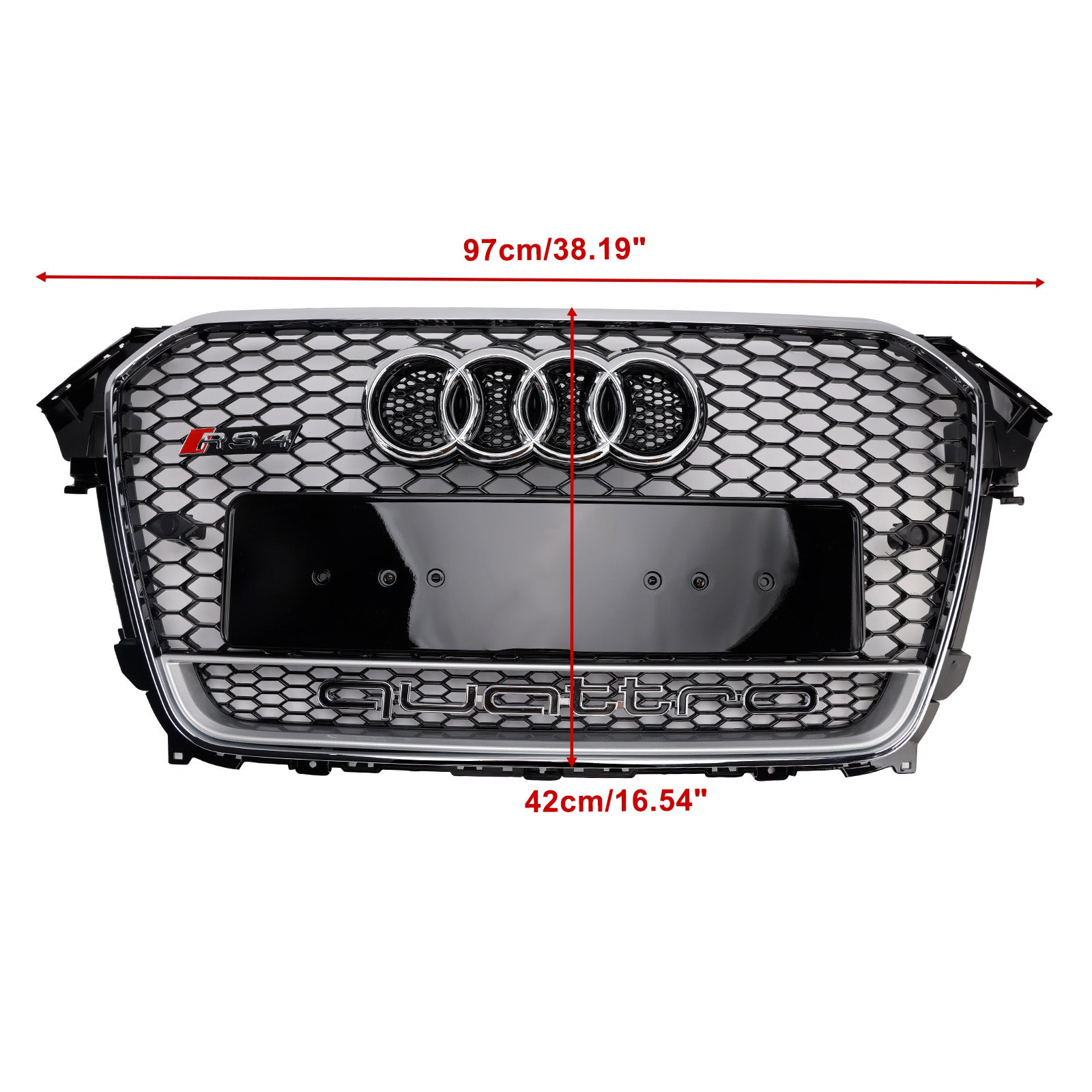 RS4 Style Front Bumper Grille Chrome Surround Black Grill Fit Audi A4 S4 B8.5 2013-2016 w/ Quattro - 0