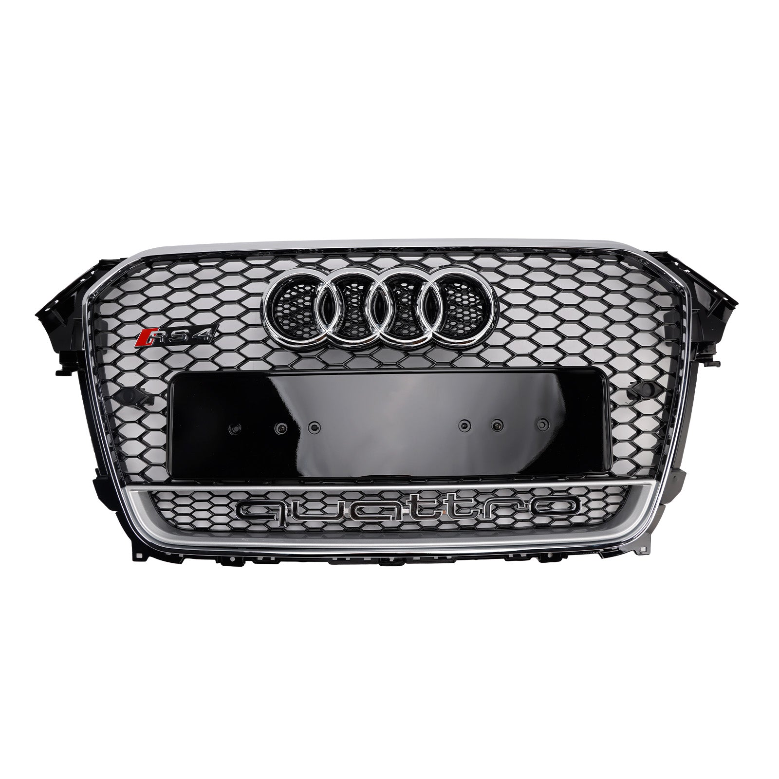 RS4 Style Front Bumper Grille Chrome Surround Black Grill Fit Audi A4 S4 B8.5 2013-2016 w/ Quattro