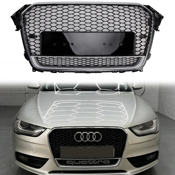 Audi A4 / A4 Sline / S4 2012-2016 Honeycomb RS Style Front Grill Upper Bumper Replacement Black Grille
