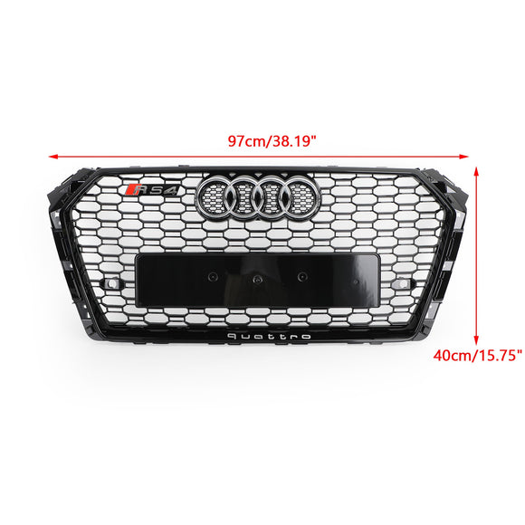 2016-2019 Audi A4 / A4 S-Line / S4 B9 RS4 Style Honeycomb Mesh Grill Front Bumper Gloss Black Grille With Silver Emblem