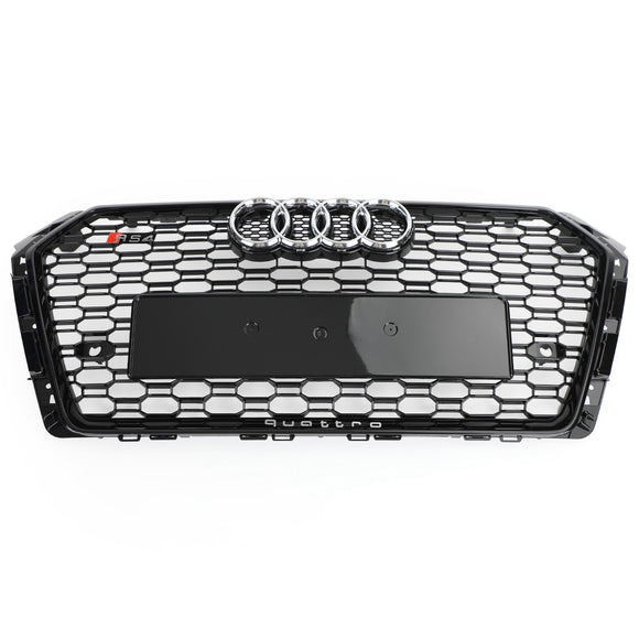 2016-2019 Audi A4 / A4 S-Line / S4 B9 RS4 Style Honeycomb Mesh Grill Front Bumper Gloss Black Grille With Silver Emblem