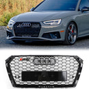 2016-2019 Audi A4 / A4 S-Line / S4 B9 RS4 Style Honeycomb Mesh Grill Front Bumper Gloss Black Grille With Silver Emblem-1