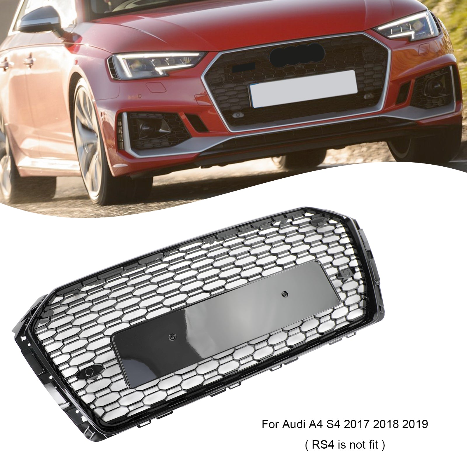 2016-2019 Audi A4/A4 S-LINE/S4 B9 RS4 WHonecomb Mesh Grill Front Stoßstange Gloss Black Kühlergrill