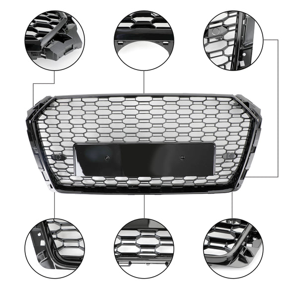 2016-2019 Audi A4 / A4 S-Line / S4 B9 RS4 Style Honeycomb Mesh Grill Front Bumper Gloss Black Grille