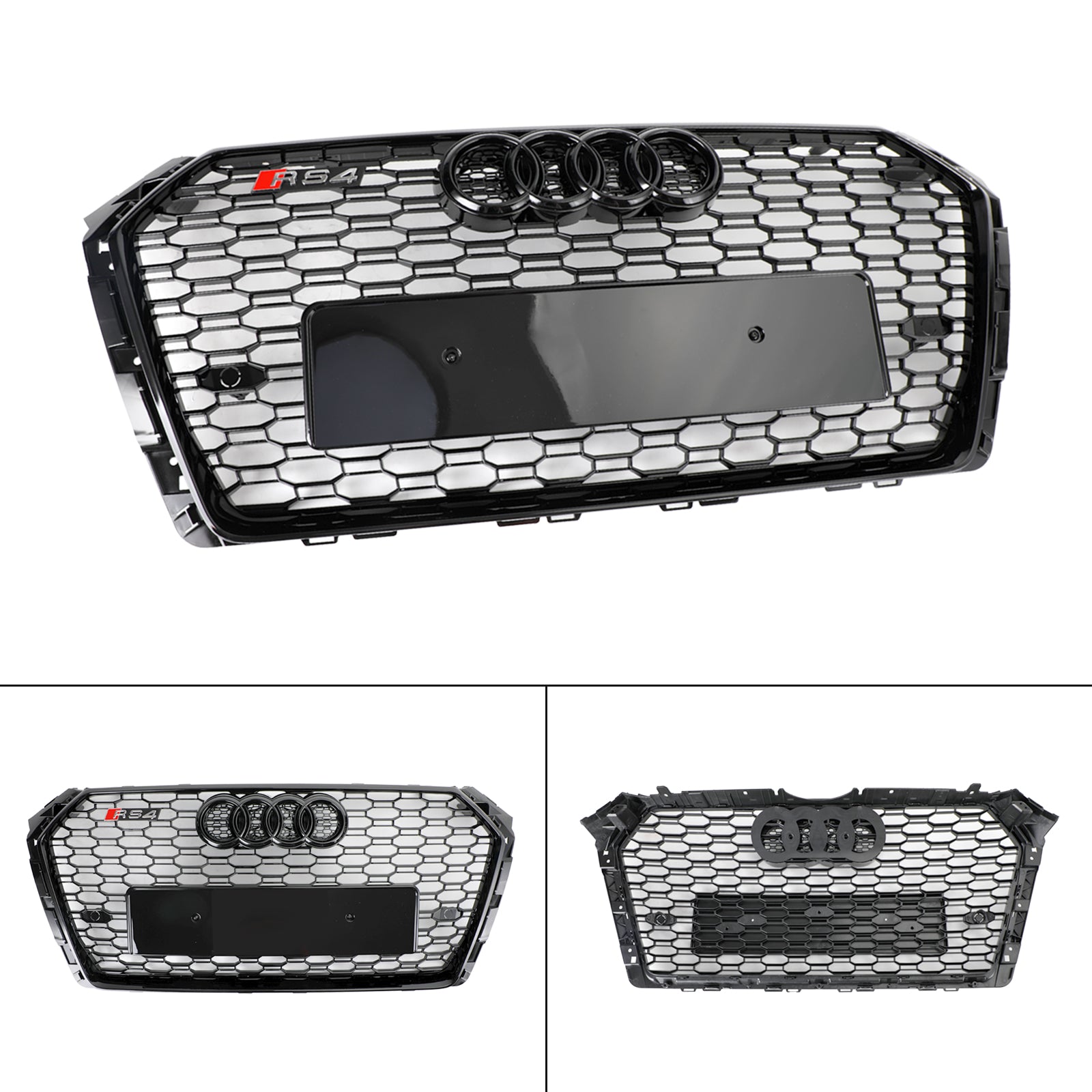 2017-2019 Audi A4 S4 RS4 Style Honeycomb Mesh Hex Grill Replacement Gloss Black Grille