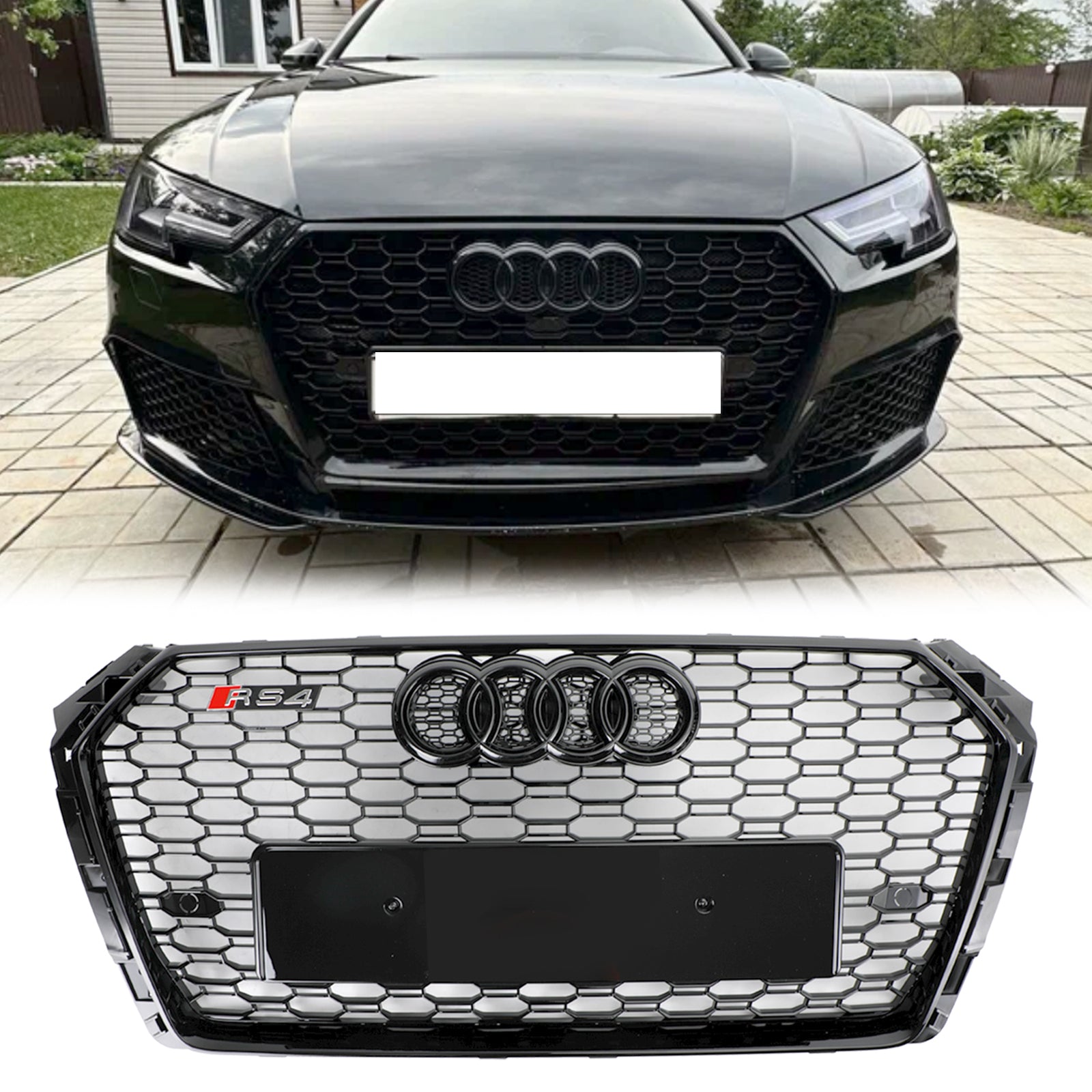 2016-2019 Audi A4 / A4 S-Line / S4 B9 RS4 Style Honeycomb Mesh Grill Front Bumper Gloss Black Grille