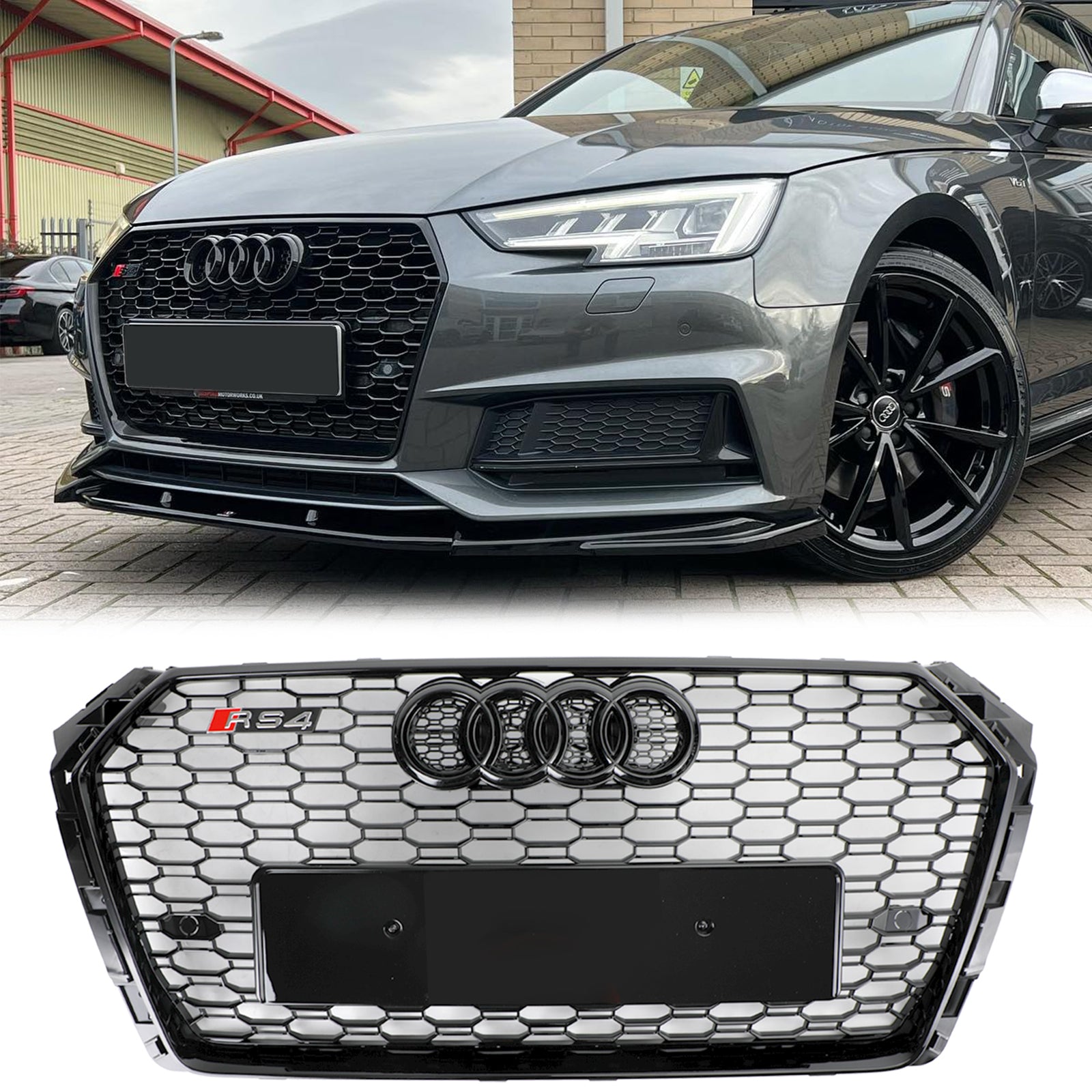 Audi A4/S4 B9 2016-2019 Honeycomb Grill RS4 Style Mesh Hex Grille Replacement Black Grill