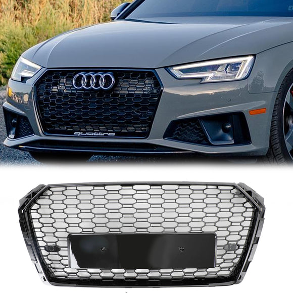 2016-2019 Audi A4 / A4 S-Line / S4 B9 RS4 Style Honeycomb Mesh Grill Front Bumper Gloss Black Grille