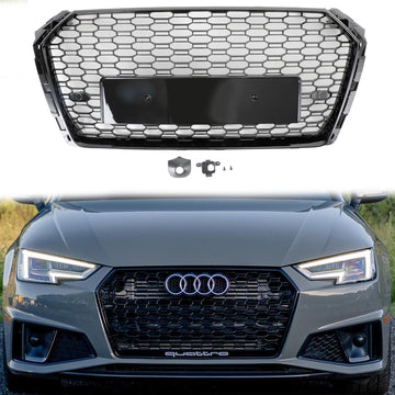 Audi | A4/A4 S-Line/S4 B9 | 2016-2019 | RS4 Style Grill | Gloss Black| Front Bumper Honeycomb Grille