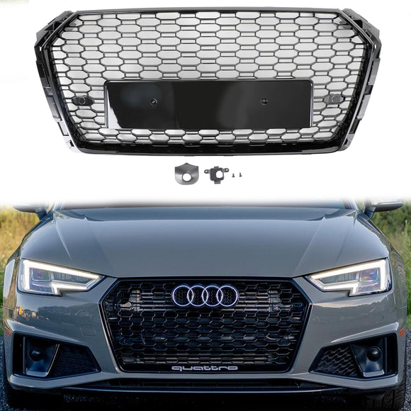 2016-2019 Audi A4 / A4 S-Line / S4 B9 RS4 Style Honeycomb Mesh Grill Front Bumper Gloss Black Grille