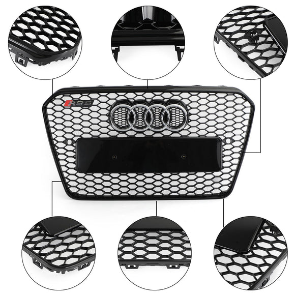 2012-2016 Audi A5 / A5 Sline / S5 B8.5 RS5 Style Honeycomb Front Bumper Grille With Silver Ring Emblem