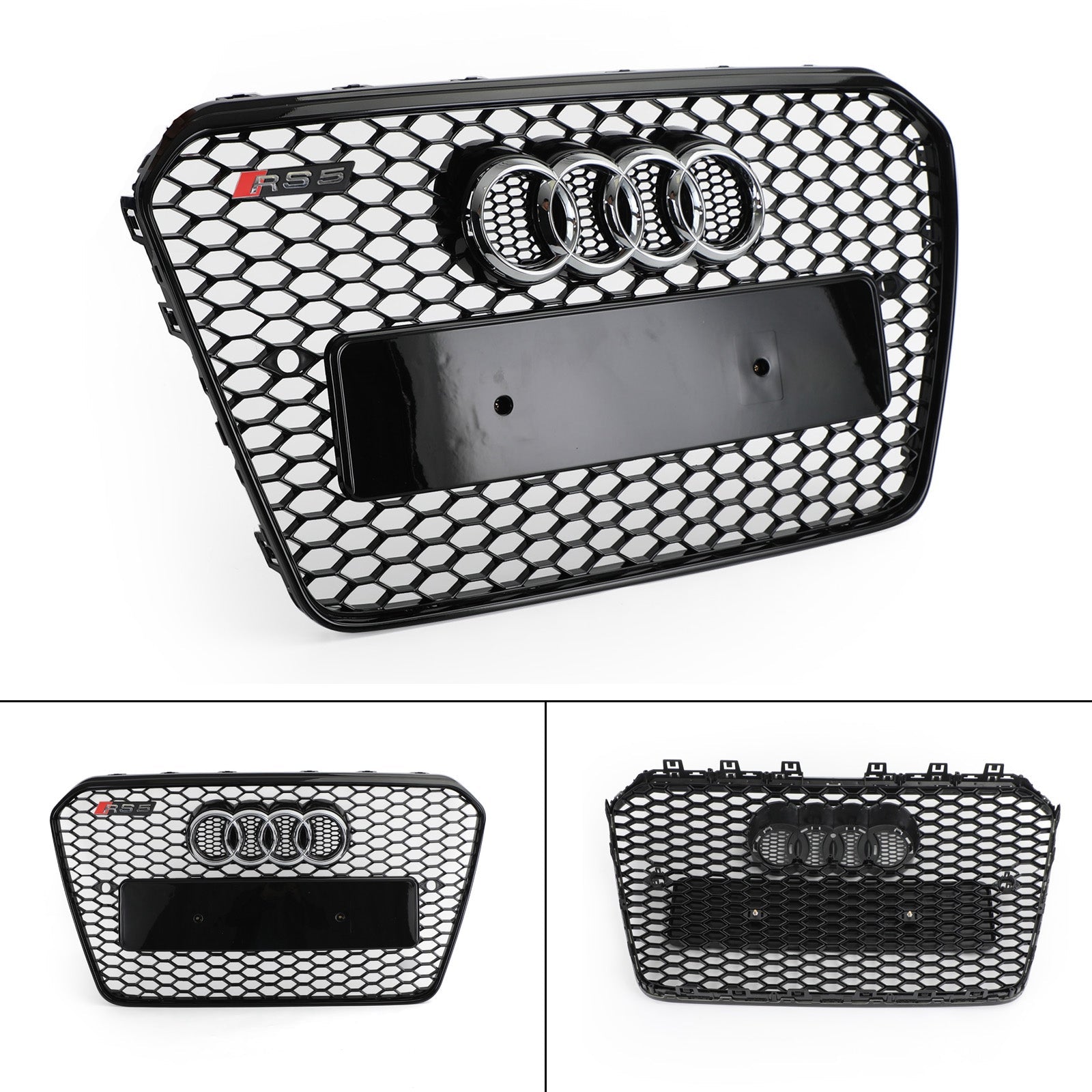 Audi 2012-2016 A5 S5 B8.5 Grill Replacement RS5 Style Honeycomb Hex Mesh Front Bumper Black Grille