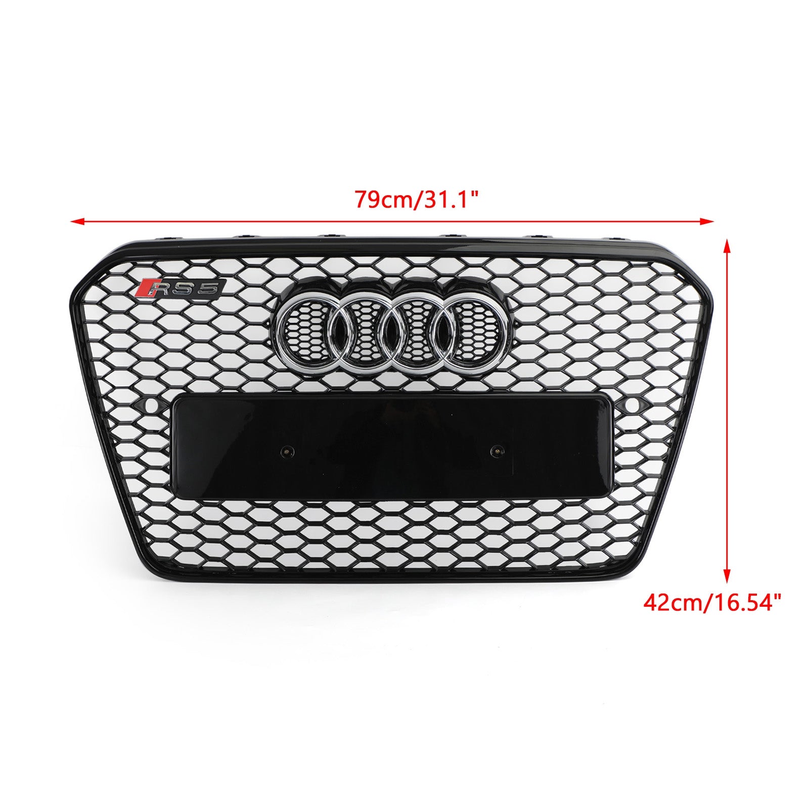 Audi A5 / A5 Sline / S5 B8.5 2012 2013 2014 2015 2016 Honeycomb Hex RS5 Style Grille Glossy Black Front Grille W/ Emblem