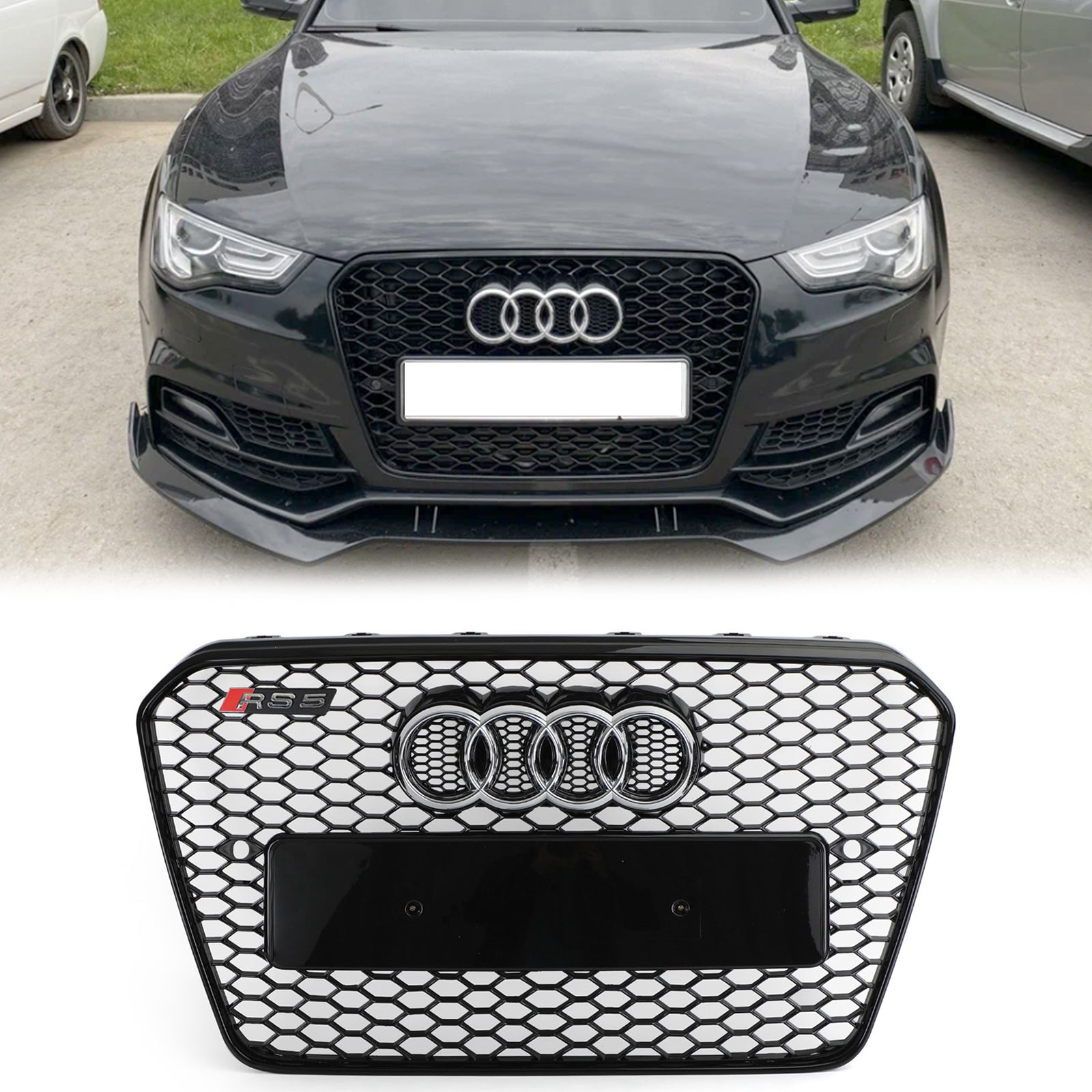 Audi 2012-2016 A5 S5 B8.5 Grill Replacement RS5 Style Honeycomb Hex Mesh Front Bumper Black Grille