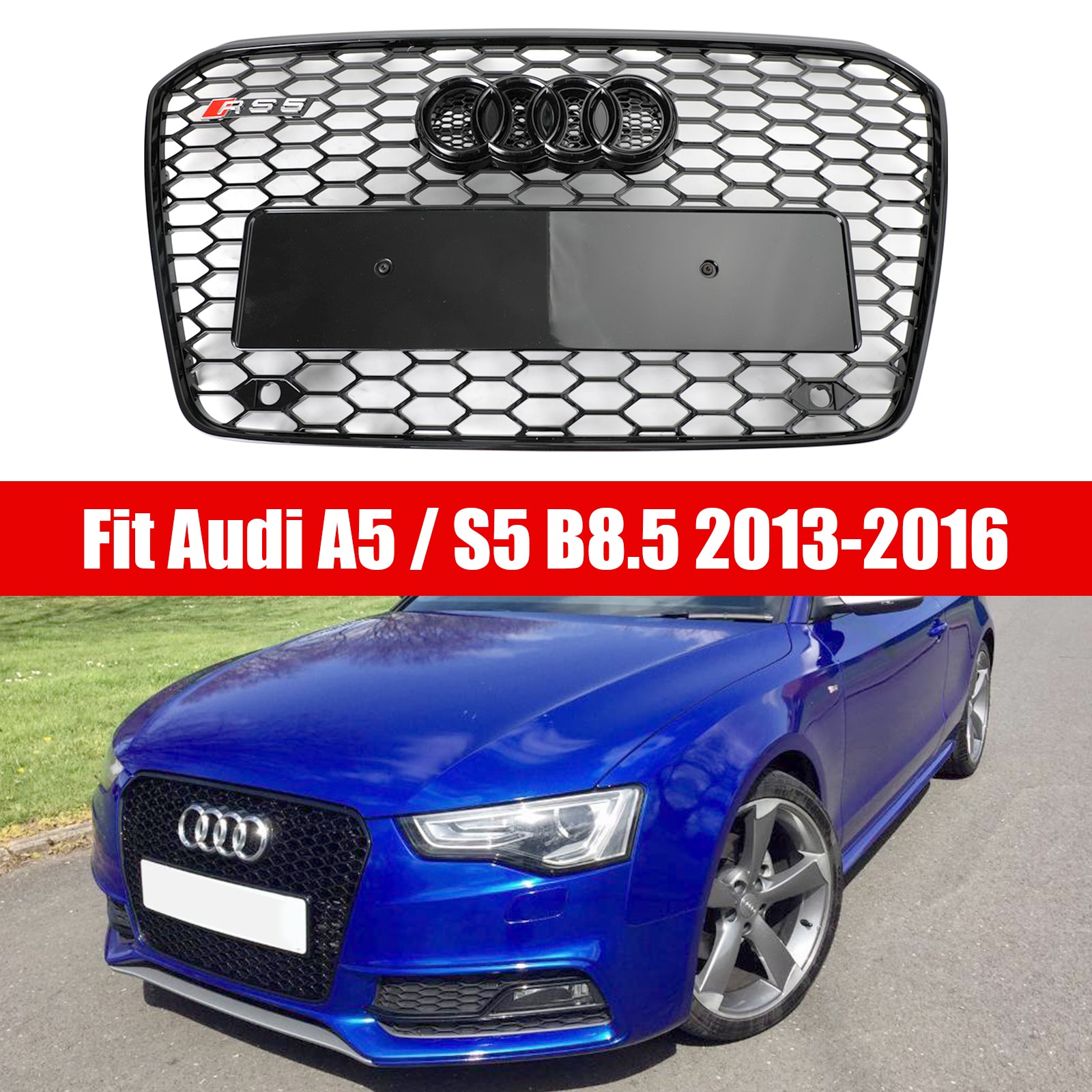 Audi A5 / A5 Sline / S5 B8.5 2013-2016 RS5 / S5 Style Grill Front Bumper Glossy Black Grille