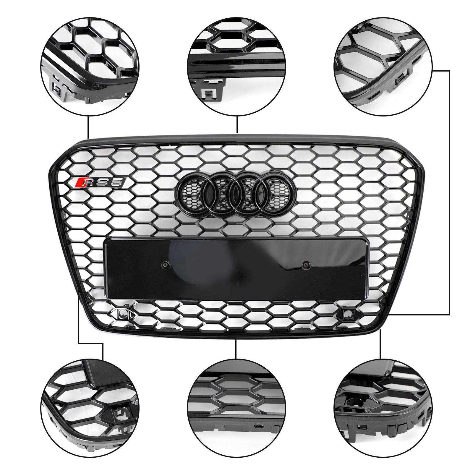 Grille de pare-chocs avant en nid d'abeille de style Audi A5 / S5 B8.5 RS5 2013-2016 Grille noire