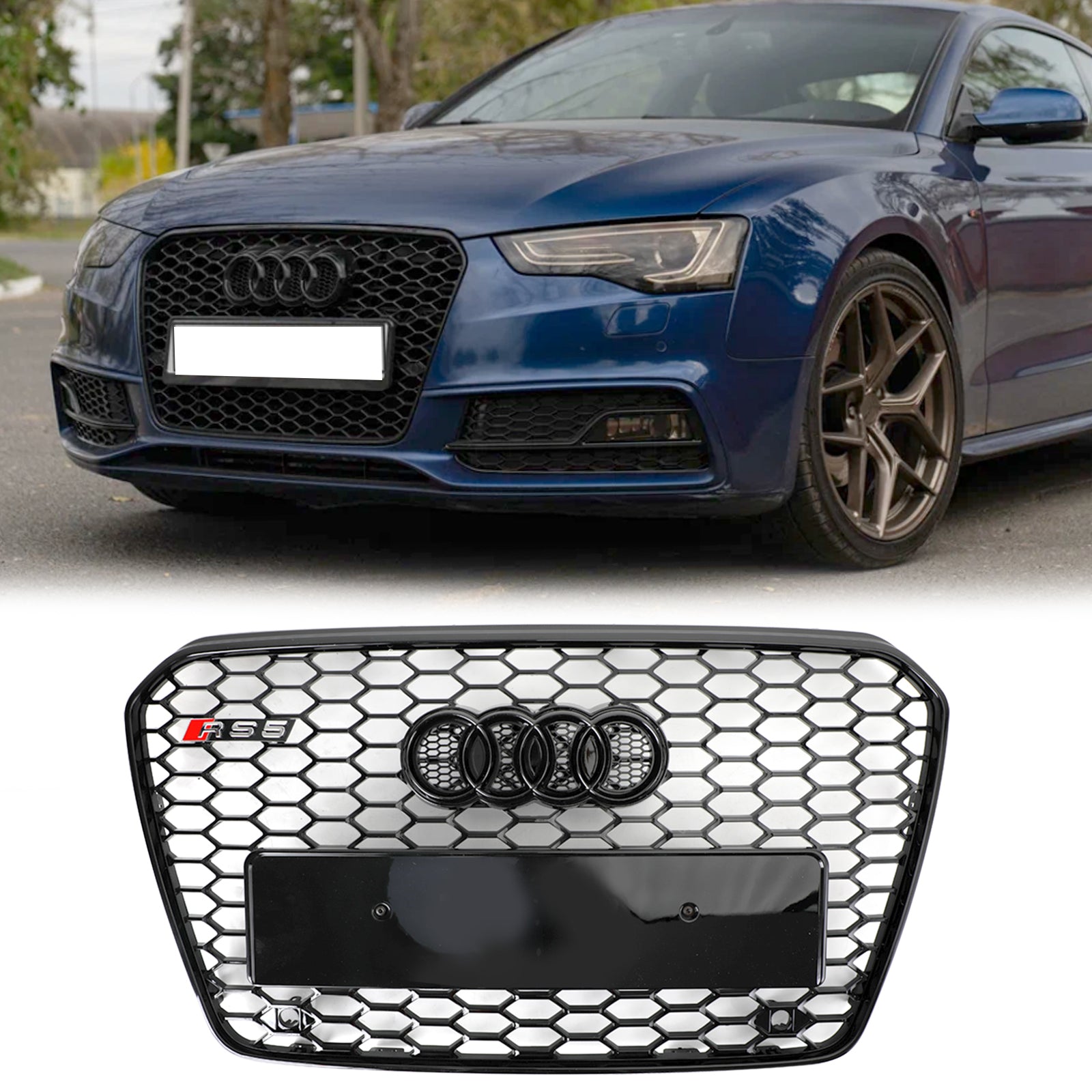 Parrilla delantera de malla de panal estilo Audi A5/S5 B8.5 RS5 2013-2016, color negro