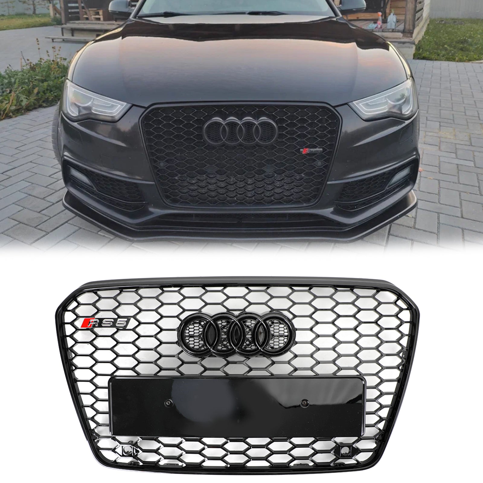 Parrilla delantera de malla de panal estilo Audi A5/S5 B8.5 RS5 2012-2016, color negro