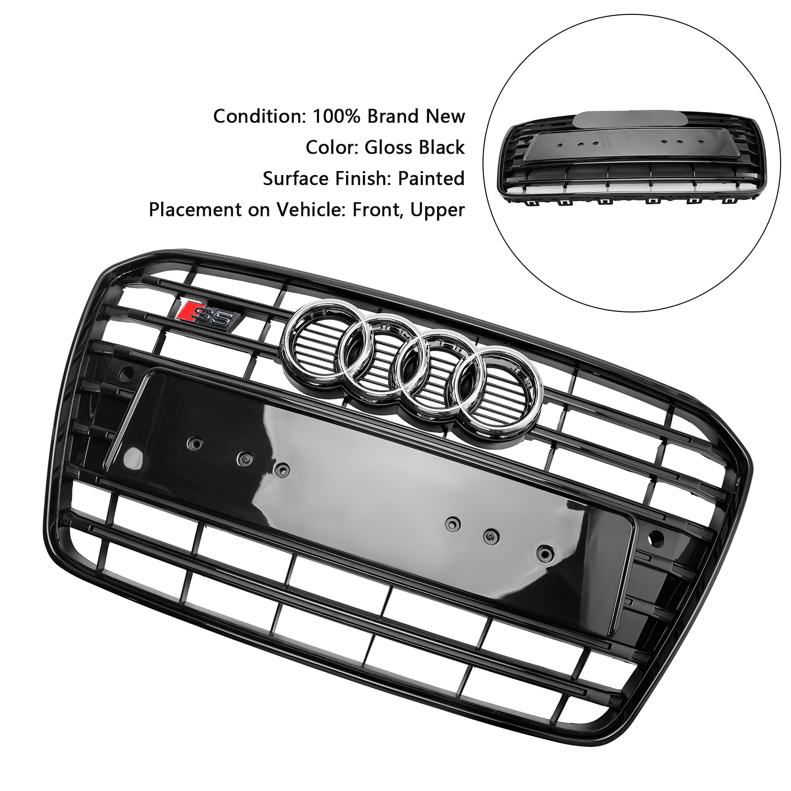 Audi A5 / S5 B8.5 2012-2016 S5 Style Front Bumper Grille Black Replacement Grille