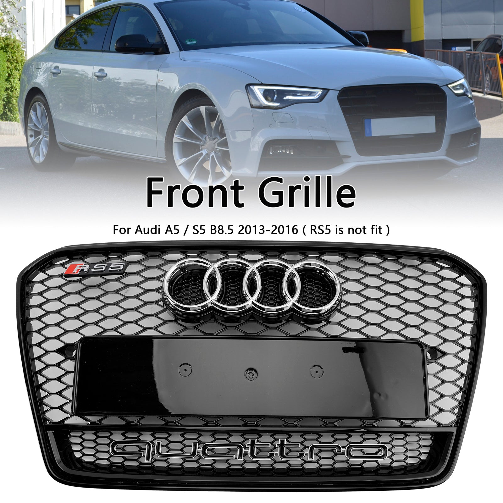 2012-2016 Audi A5/A5 S Line/S5 B8.5 RS5 Grilla paraurti anteriore a nido d'ape con emblema ad anello d'argento