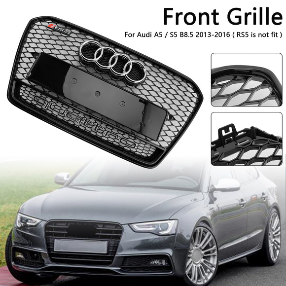 2012-2016 Audi A5/A5 Sline/S5 B8.5 RS Quattro Style Honeycomb Grille Front Bumper Sport Black Grill With Chrome Ring Emblem