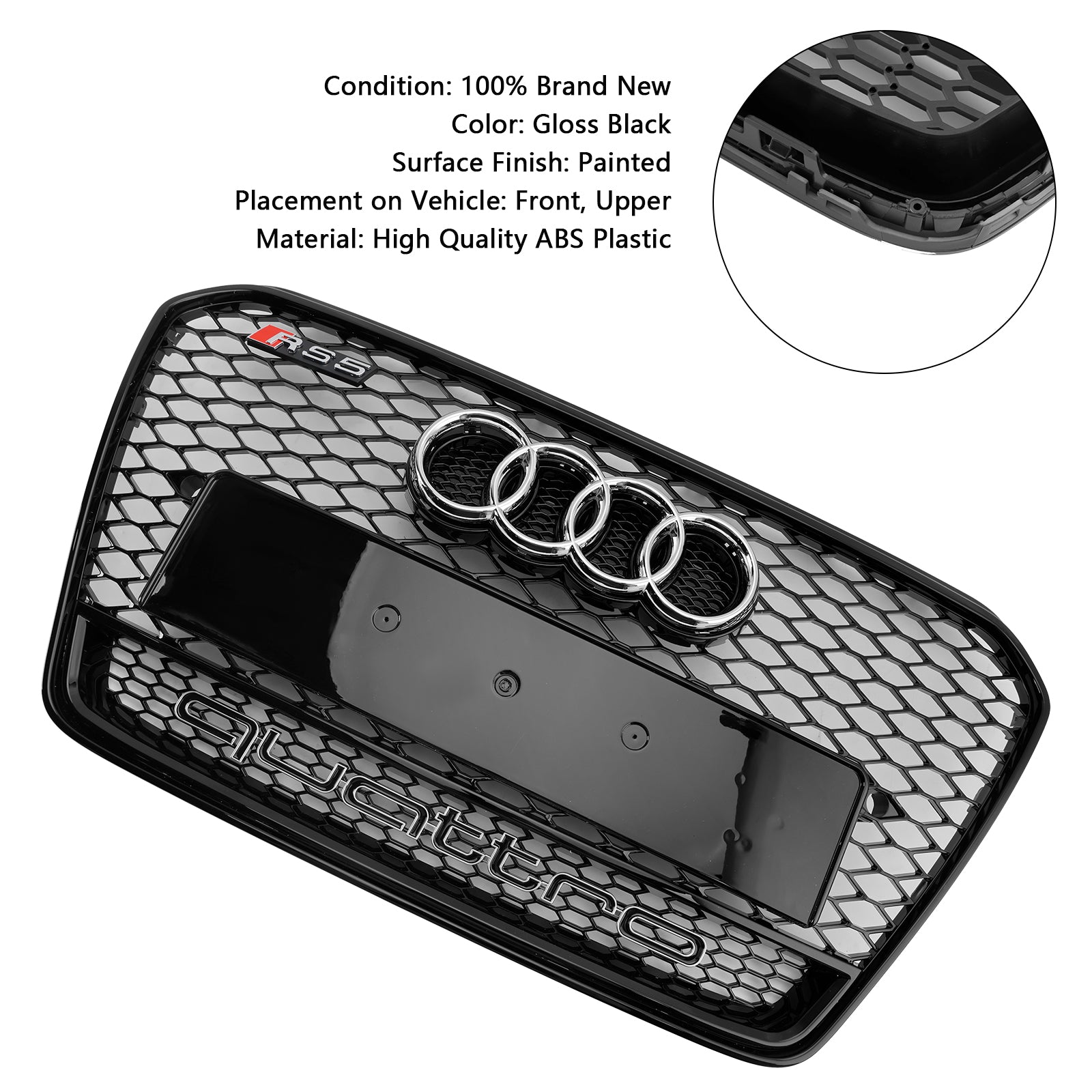 2012-2016 Audi A5/A5 S Line/S5 B8.5 RS5 Grilla paraurti anteriore a nido d'ape con emblema ad anello d'argento