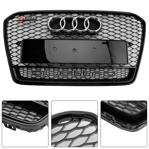 2012-2016 Audi A5/A5 Sline/S5 B8.5 RS Quattro Style Honeycomb Grille Front Bumper Sport Black Grill With Chrome Ring Emblem