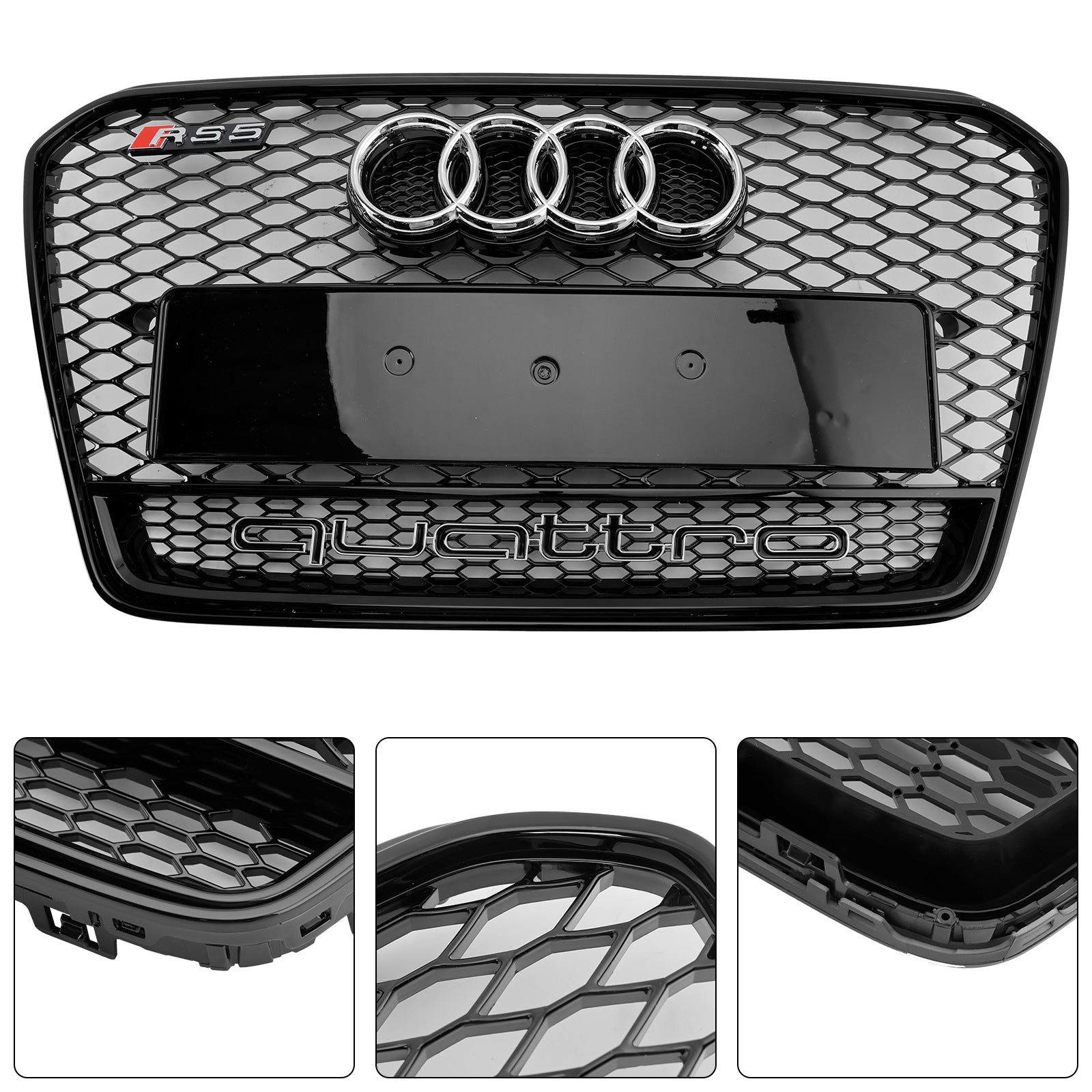 2012-2016 Audi A5/A5 S Line/S5 B8.5 RS5 Grilla paraurti anteriore a nido d'ape con emblema ad anello d'argento