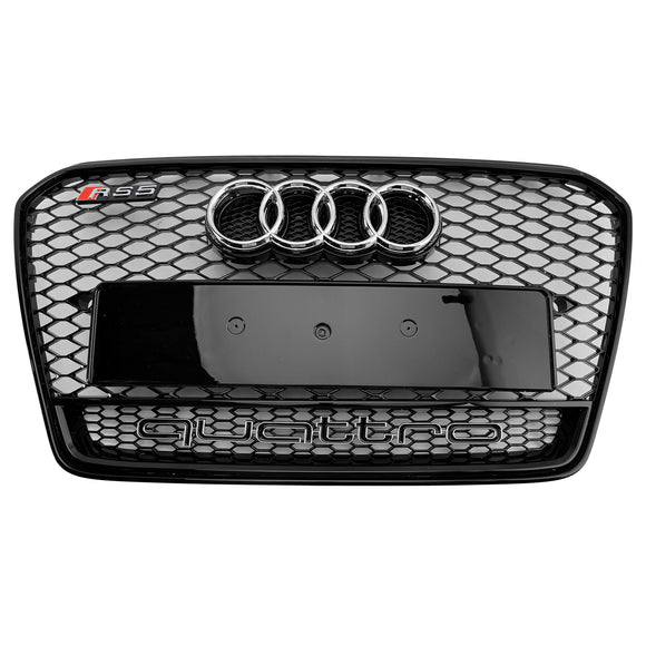 2012-2016 Audi A5/A5 Sline/S5 B8.5 RS Quattro Style Honeycomb Grille Front Bumper Sport Black Grill With Chrome Ring Emblem