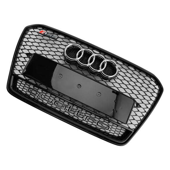 2012-2016 Audi A5/A5 Sline/S5 B8.5 RS Quattro Style Honeycomb Grille Front Bumper Sport Black Grill With Chrome Ring Emblem
