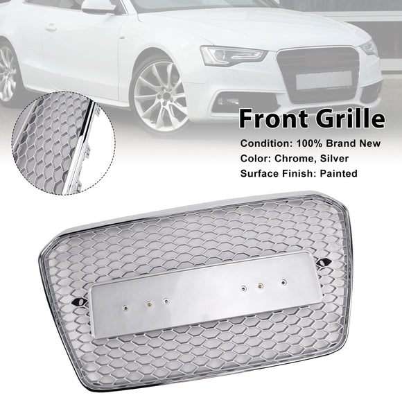Audi A5/S5 B8.5 2013-2016 RS5 Style Grille chromée Grille de pare-chocs avant en nid d'abeille avec emblème argenté
