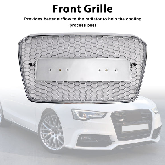 Audi A5/S5 B8.5 2013-2016 RS5 Style Grille chromée Grille de pare-chocs avant en nid d'abeille avec emblème argenté