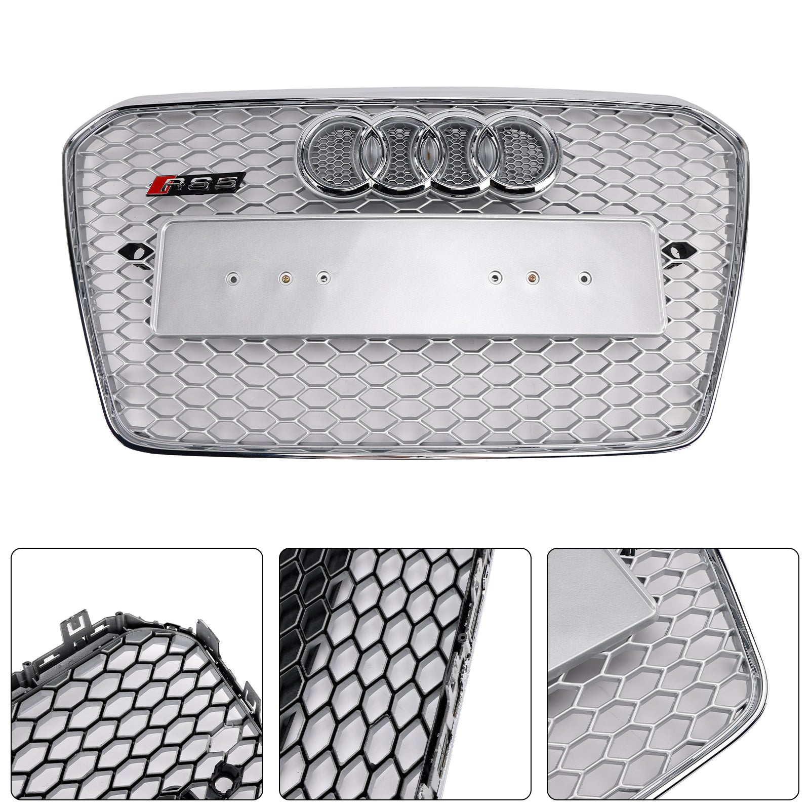 Audi A5/S5 B8.5 2013–2016, RS5-Stil, Chrom-Kühlergrill, Waben-Frontstoßstangengrill mit silbernem Emblem