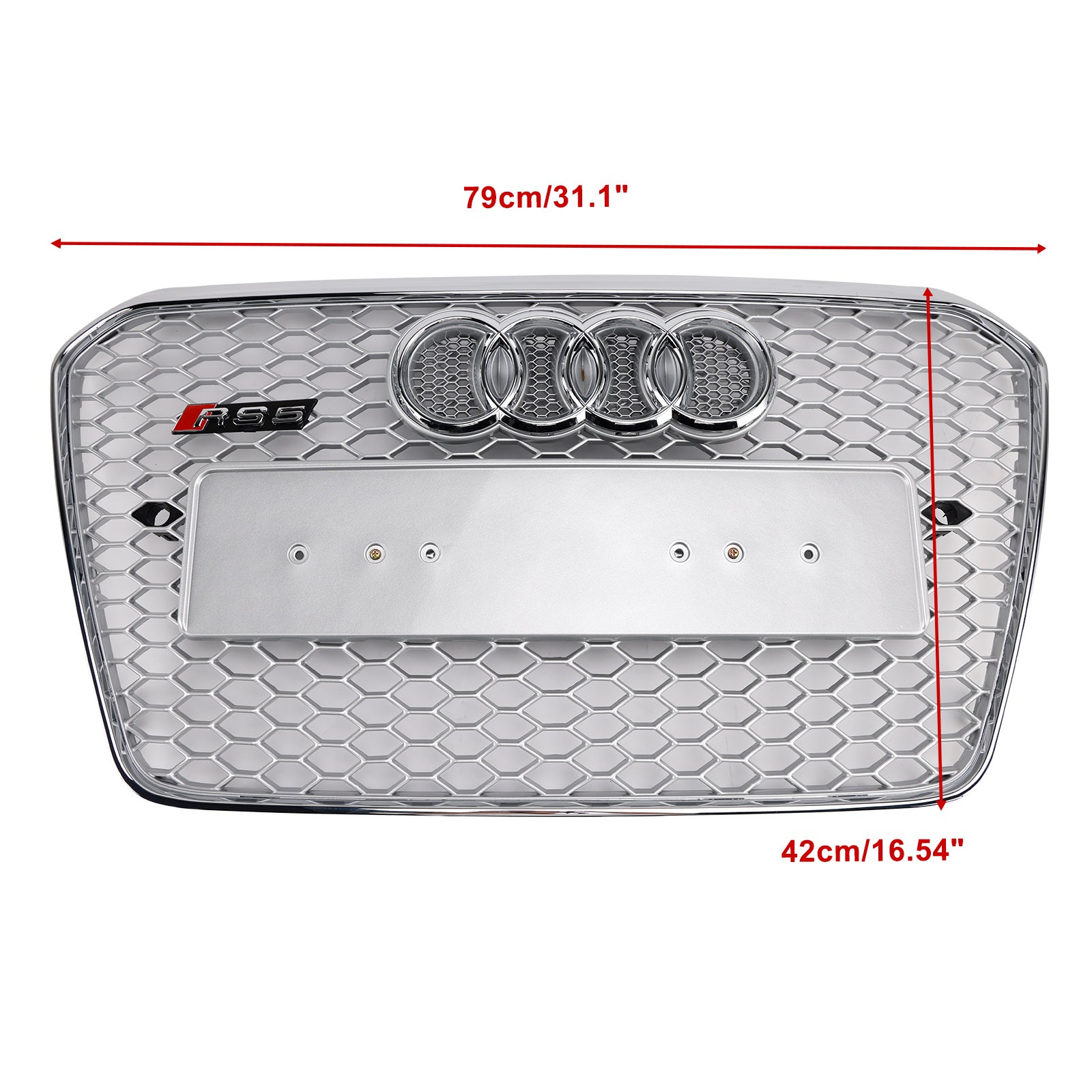 Audi A5 / S5 B8.5 2013-2016 RS5 Style Chrome Grille Honeycomb Front Bumper Grille With Silver Emblem - 0