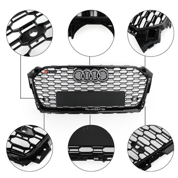 2017-2019 Audi A5 / A5 Sline / S5 B9 Honeycomb Grill Replacement RS5 Style Sport Mesh Hex Black Grille