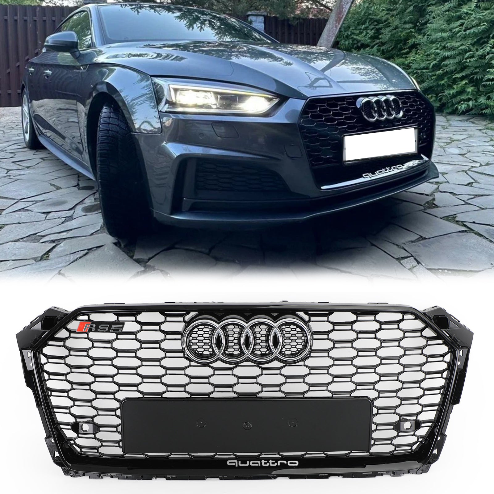 Grille de calandre en nid d'abeille de remplacement Audi A5 S5 2017-2019 style RS5 Grille de calandre hexagonale noire en maille sport