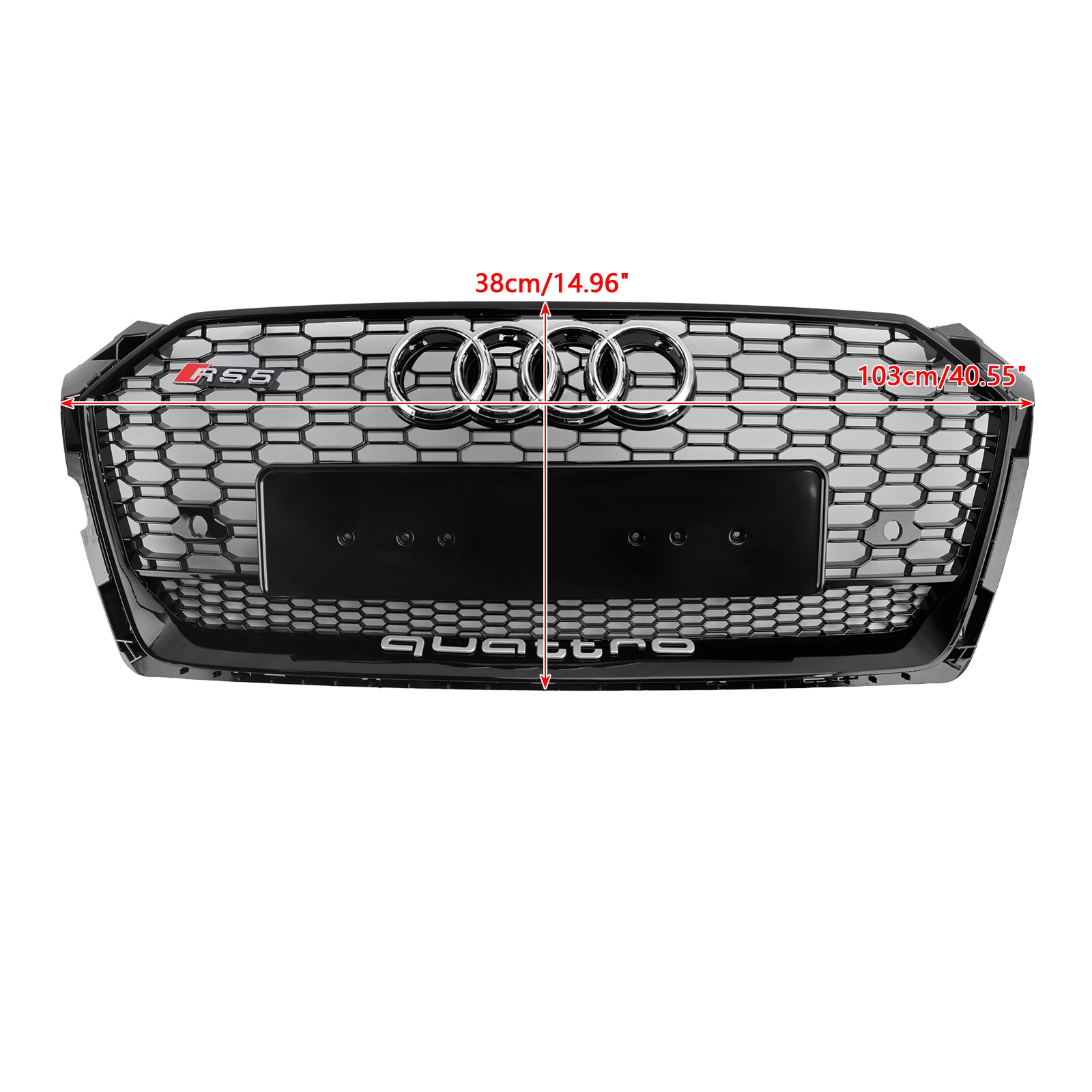 Audi A5 / A5 Sline / S5 2017 2018 2019 Grille de radiateur d'admission d'air de style RS Quattor en nid d'abeille avant noir brillant avec emblème d'anneaux