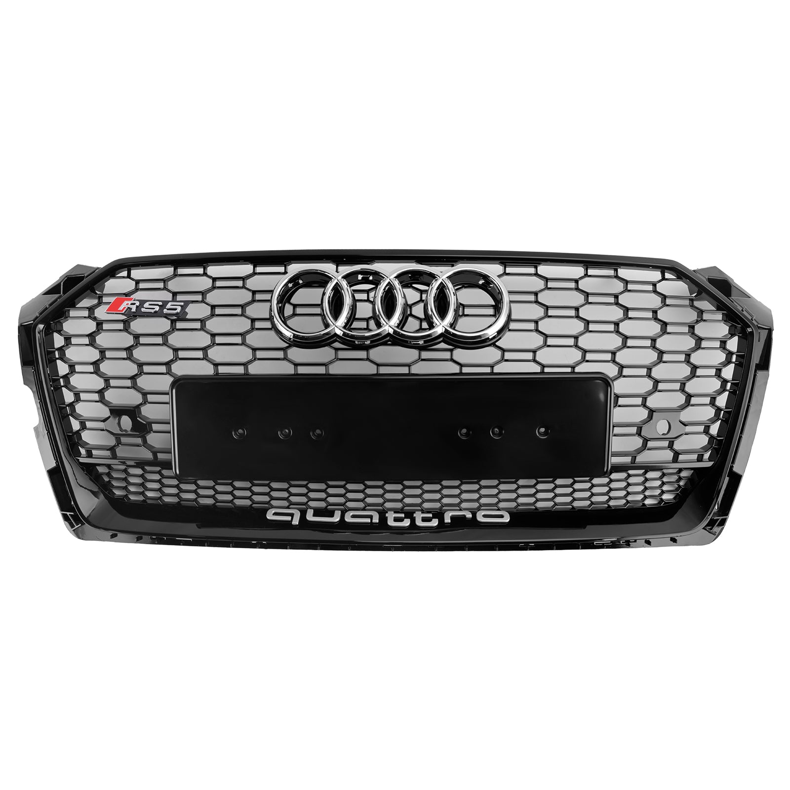 Audi A5 / A5 Sline / S5 2017 2018 2019 Honeycomb Front Glossy Black Grille RS Quattor Style Air Intake Radiator Mesh Grill W/ Rings Emblem