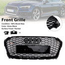 Audi A5 S5 B9 2017-2019 RS5 Estilo Sport Front Honeycomb Grille Preto Quattro Grill Com Anel Emblema-3