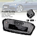 Audi A5 S5 B9 2017-2019 RS5 Estilo Sport Front Honeycomb Grille Preto Quattro Grill Com Anel Emblema-4