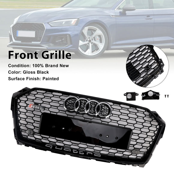 Audi A5 S5 B9 2017-2019 RS5 Estilo Sport Front Honeycomb Grille Preto Quattro Grill Com Anel Emblema