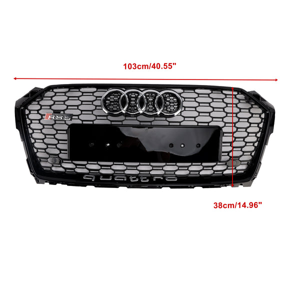Audi A5 S5 B9 2017-2019 RS5 Estilo Sport Front Honeycomb Grille Preto Quattro Grill Com Anel Emblema