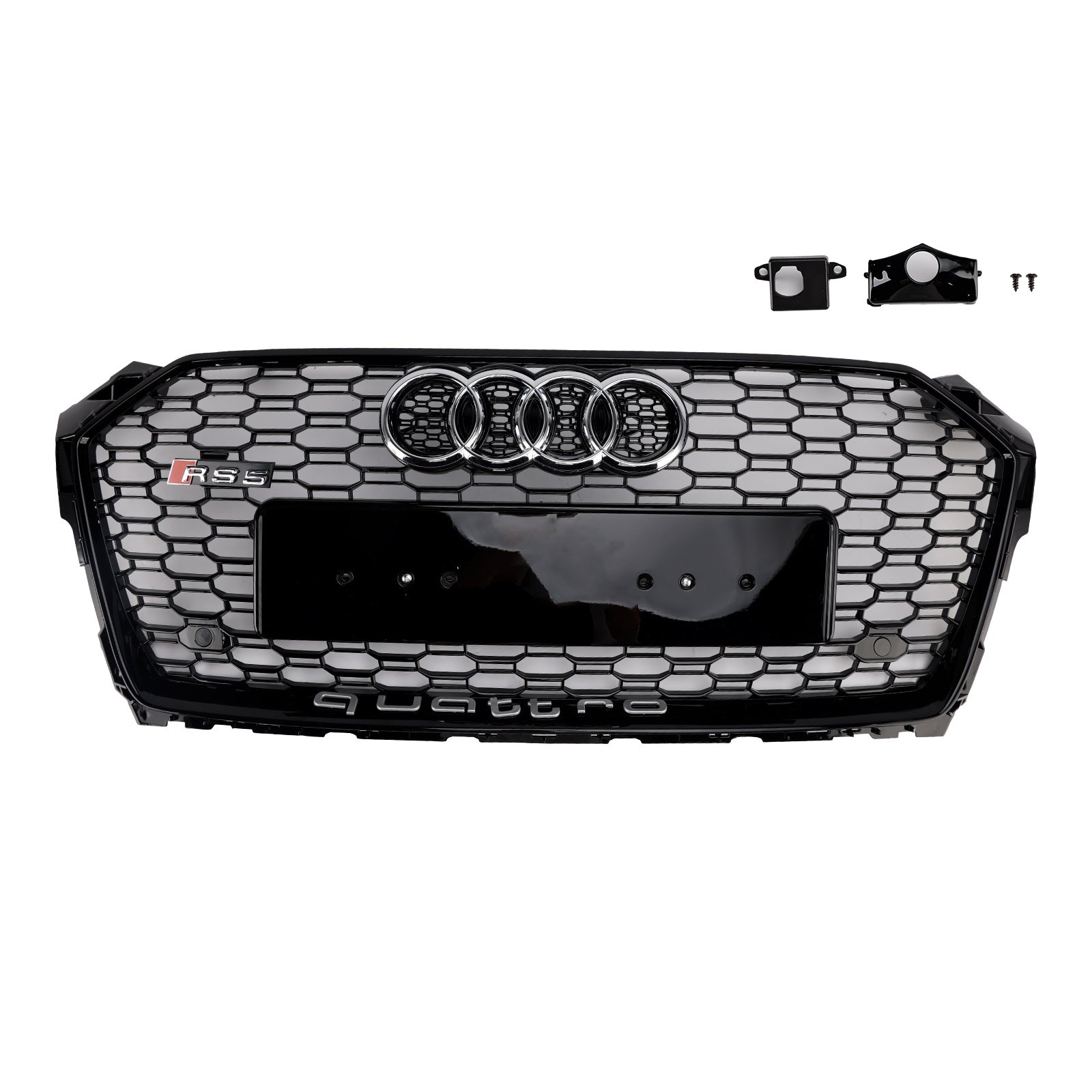 Audi A5 S5 B9 2017-2019 RS5 Style Sport Front Honeycomb Grille Black Quattro Grill With Ring Emblem