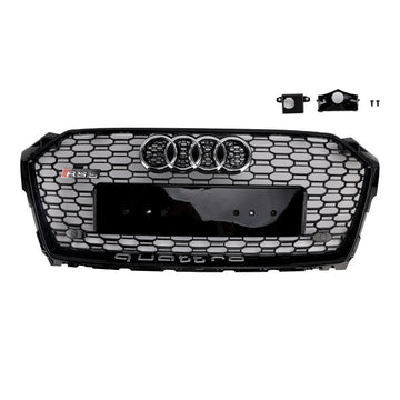 Audi A5 S5 B9 2017-2019 RS5 Estilo Sport Front Honeycomb Grille Preto Quattro Grill Com Anel Emblema