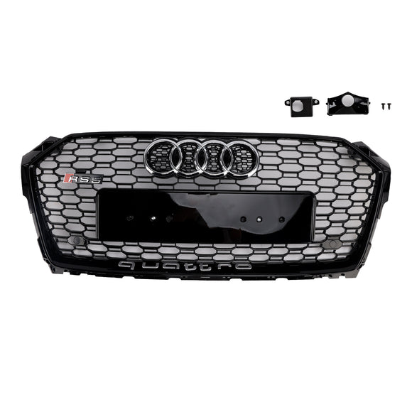 Audi A5 S5 B9 2017-2019 RS5 Estilo Sport Front Honeycomb Grille Preto Quattro Grill Com Anel Emblema