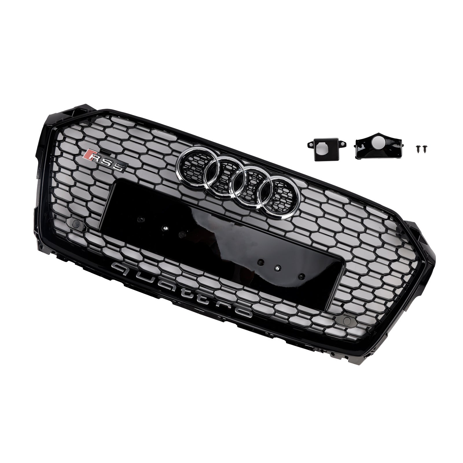 Audi A5 S5 B9 2017-2019 RS5 Style Sport Parrilla delantera tipo panal Parrilla Quattro negra con emblema de anillo