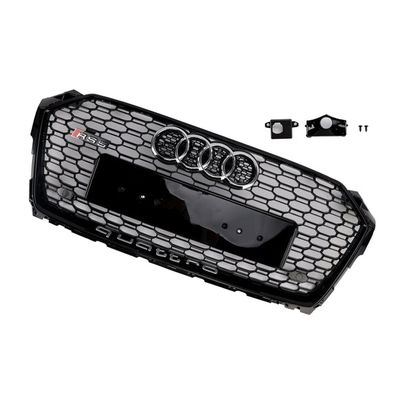 Audi A5 S5 B9 2017-2019 RS5 Estilo Sport Front Honeycomb Grille Preto Quattro Grill Com Anel Emblema